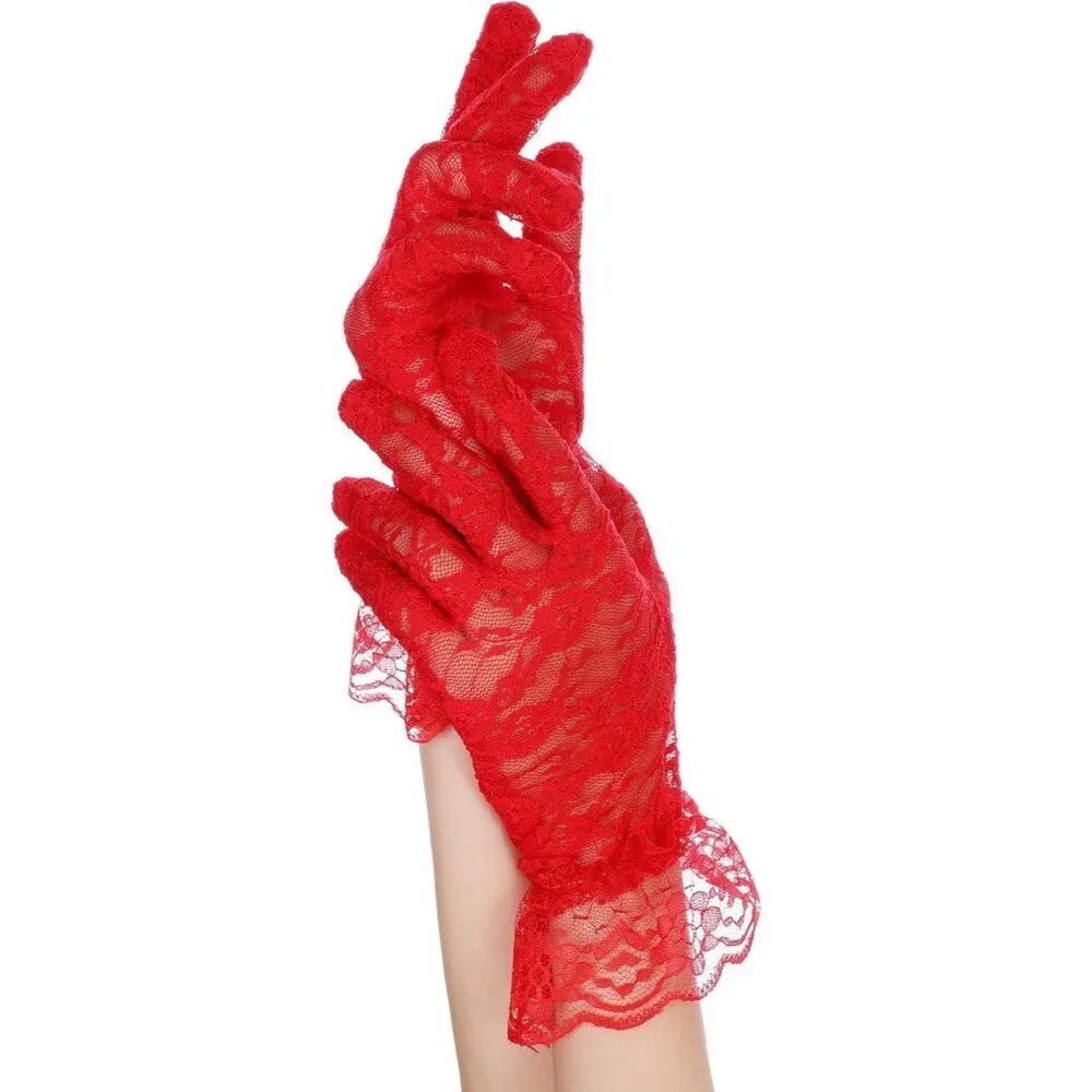 Women's Short Lace Courtesy Elegant Gloves Red Wedding Dinner Opera Parties